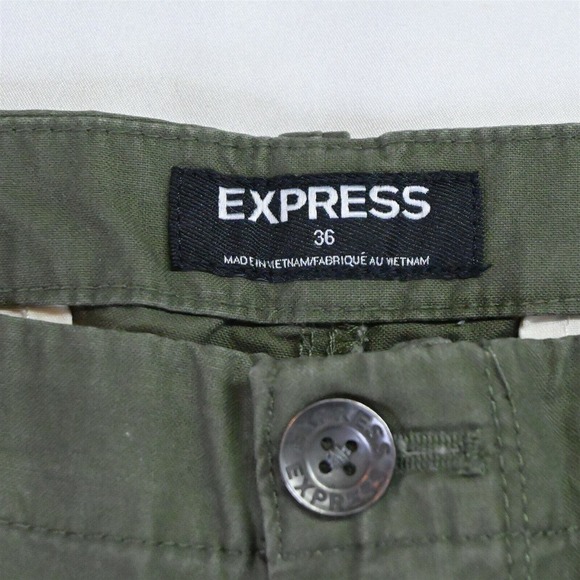 Express 36 x‎ 10" Olive Green Flat Front Casual Chino Shorts - Picture 3 of 5